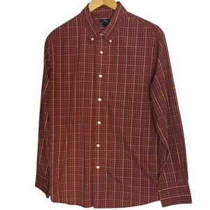 Dockers Mens L Red Check Button Down Long‎ Sleeve Shirt Plaid Casual Office